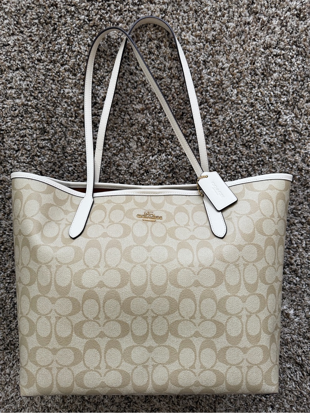 COACH City Tote In Signature Canvas Light Khaki Chalk White - Style 5696 -